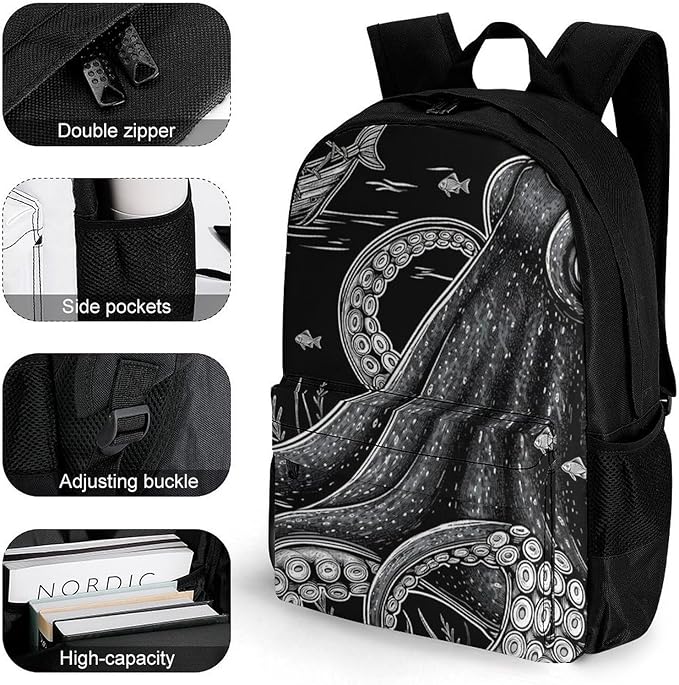 Supdreamc Lightweight Rucksacks for Climbing Outdoors Walking Cycling, Large Capacity Anti-Theft Multipurpose Carry On Bag, Giant Squid Octopus Art Camping Outdoor Backpack