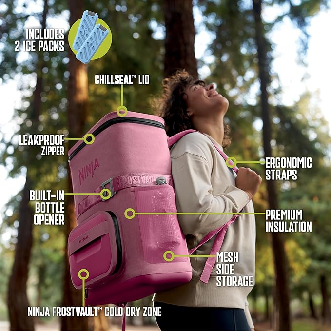 Ninja FrostVault Go Can Soft Cooler, 24/36 Can, Leak Proof, Built-In Cup Holder, 2 Ice Packs & Dry Storage Drawer, Polyester Insulation, Hiking, Camping, Picnic