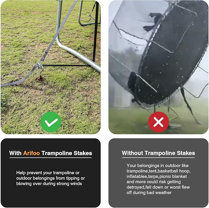 Trampoline Stakes Heavy Duty Strong and Galvanized Steel Corkscrew High Wind Anchor Kit for Trampoline Camping Tents Tie Down Anchors