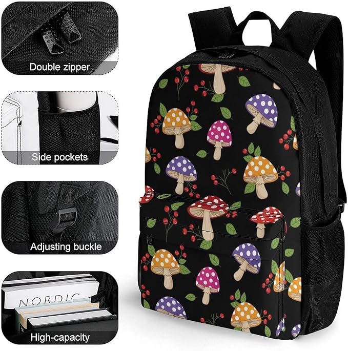 Outdoor Backpack Gym Bag Mushrooms Outdoor Activities with Big Capacity Daypack, College Bookbag
