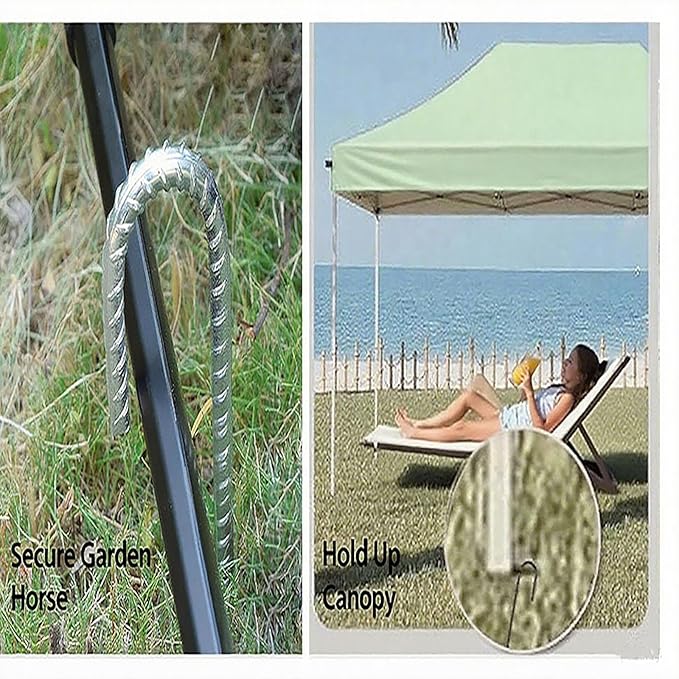 Heavy Duty Ground Stakes, 16 Inch J Hook Stakes, 10 Pack, 5/16 Inch Diameter, Carbon Steel Tent Stakes for Chain Link Fence, Trampoline, Lawn Decorations (J-Shape-Silvery, J-16 * 5/16"-10PCS)