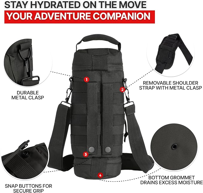 Orca Tactical Molle Water Bottle Pouch - Molle Water Bottle Holder Fits Most 32 and 40 oz Bottles - Water Bottle Pouch for Backpack - Thicker Insulated Water Bottle Holster Keeps Drinks Cooler Longer