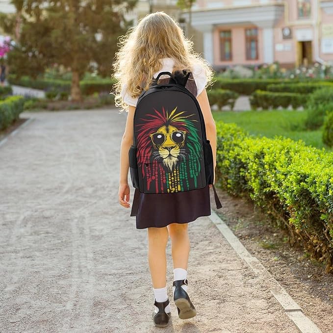 Polyester Daypack Backpack for Trekking Picnic Walking Cycling, Large Capacity Anti-Theft Multipurpose Shoulder Bag, Rasta Lion Sunglasses Casual Daypack