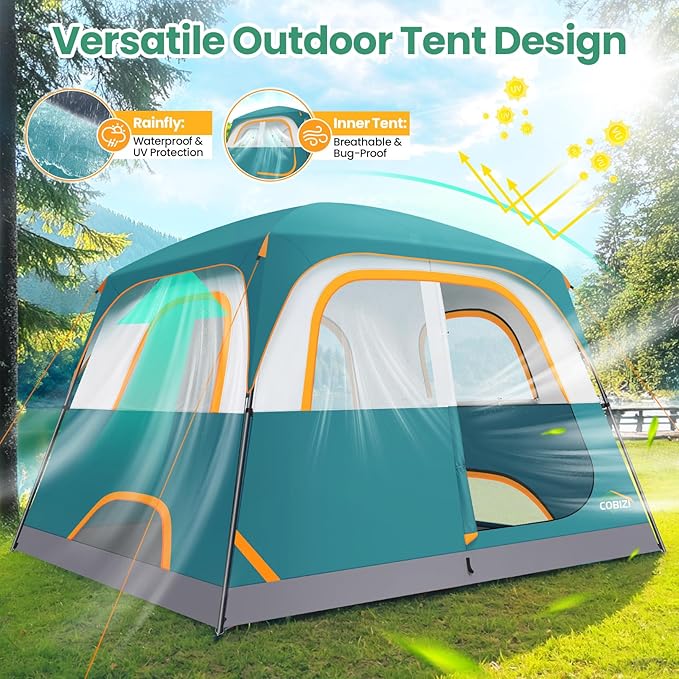 COBIZI 4-6-8-10 Person Camping Tent, Spacious Family Tents for Camping Ideal, Hiking, 3500mm Waterproof Double-Layer Windproof Tent for Hiking & Backpacking