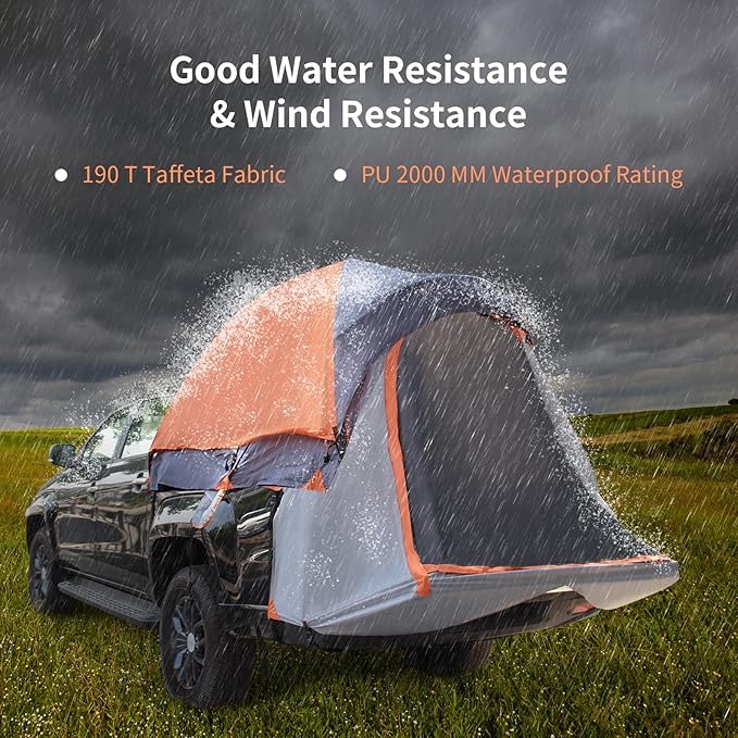 Goplus Truck Bed Tent, Waterproof PU2000mm Pickup Truck Tent for 2 Person with Removable Rainfly, Carry Bag, Mesh Windows, 5’-5.2’ Portable Mid Size Short Bed Truck Tent for Camping, Traveling, Hiking