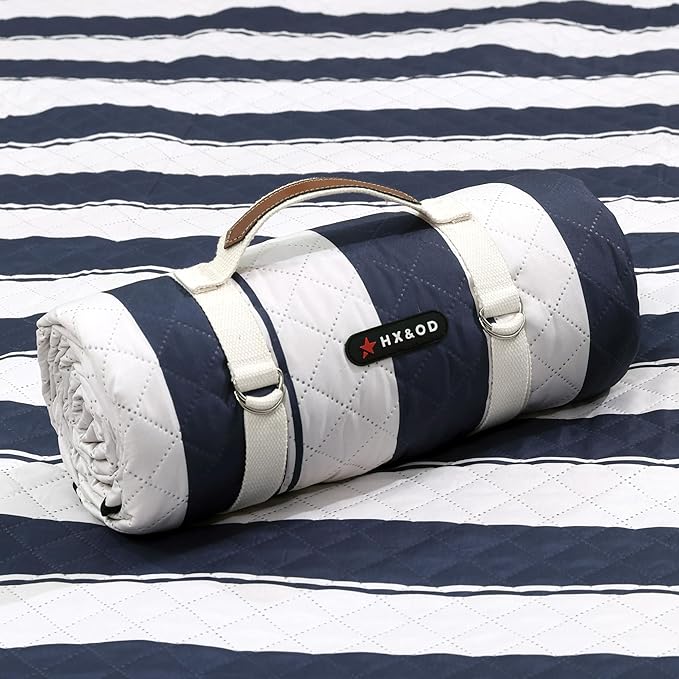 HX&OD Outdoor Picnic Blanket Extra Large, 80”x80” Waterproof Picnic Mat Foldable Camping Blanket Portable with Carry Strap for Beach Mat (Bule)