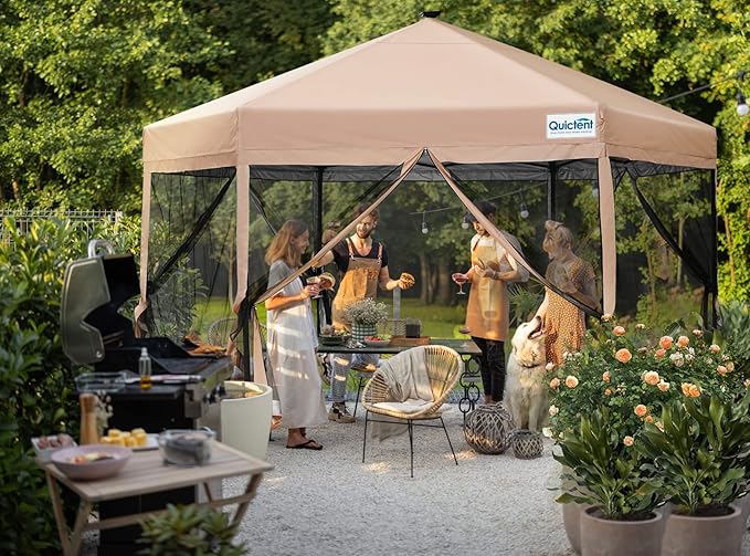 Quictent 13'x13' Pop up Screened Canopy Tent with Mosquito Netting, Portable Easy up Outdoor Screen House Shelter for Patio, Camping and Picnic, Includes Wheeled Carry Bag