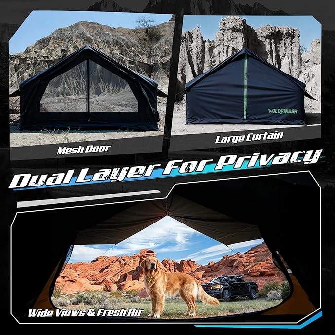 Inflatable Tent with Skylight, Quick Setup Blow Up Tents with Pump, Hot Tent with Stove Jack, Waterproof Oxford Inflatable House for Camping, Air Glamping Tents for Camping Adult 4-6 Person