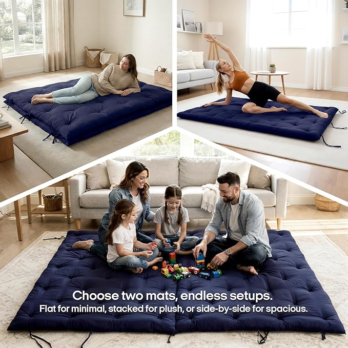Syrinx Water Resistant Japanese Futon Mattress, King Size 80"x76", 2.5 Inch Thick Japanese Floor Mattress Tatami Mat, Foldable Floor Bed Sleeping Pad for Dormitory Guest Room Camping