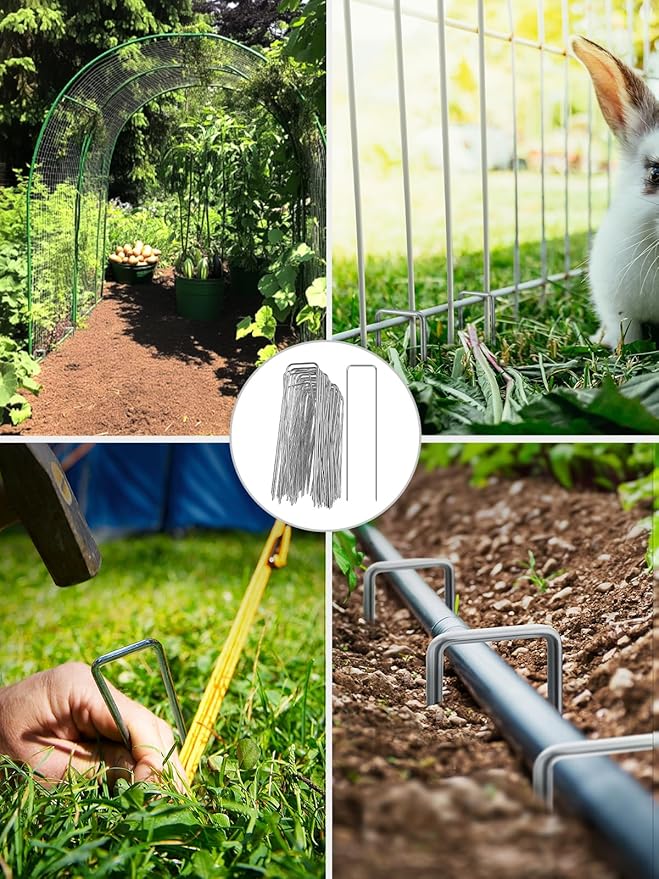 GROWNEER Landscape Staples Anti-Rust, 6 inch 200pcs Garden Staples, Galvanized Tent Stakes SOD Pins Yard Stakes for Securing Weed Fabric Barrier, Ground Cover, Artificial Turf, Dog Fence