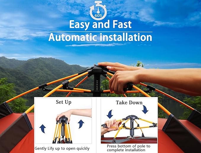 Camping Tent with Instant Setup, 2/3 Person Weatherproof Easy Quick Set Up in 60 Seconds with Rainfly Backpack Tent for Family Camping & Hiking, Upgraded Ventilation,Center Height 66-inch