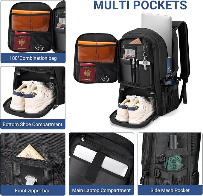 17.3 Inch Travel Laptop Backpack with Shoe Compartment,Water Resistant Anti Theft Bag with USB Charging Port,50L Backpacks Compartmentsfor Men Women
