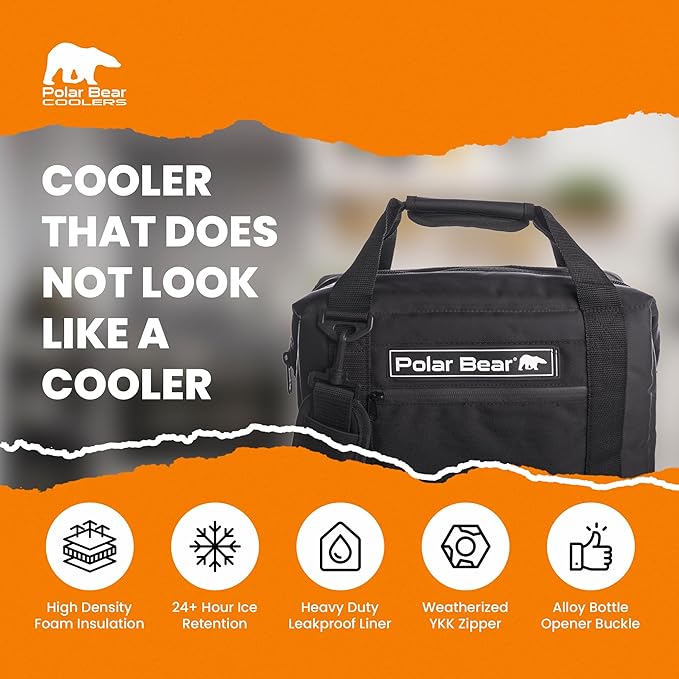 Polar Bear Coolers - Original Soft Cooler Bag - Insulated Leak Proof Beach Cooler Bag, Small Thermal Bags for Travel - Heavy Duty & Portable - Sweat Proof Picnic Carrier - Nylon