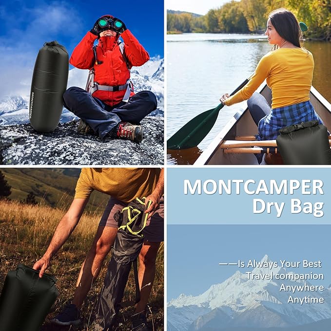 Waterproof Dry Bag 20L – 30D Nylon Roll Top Dry Sack with DWR & PU Coating, Lightweight Water-Resistant Storage for Kayaking, Camping, Hiking, Fishing & Beach (Black)
