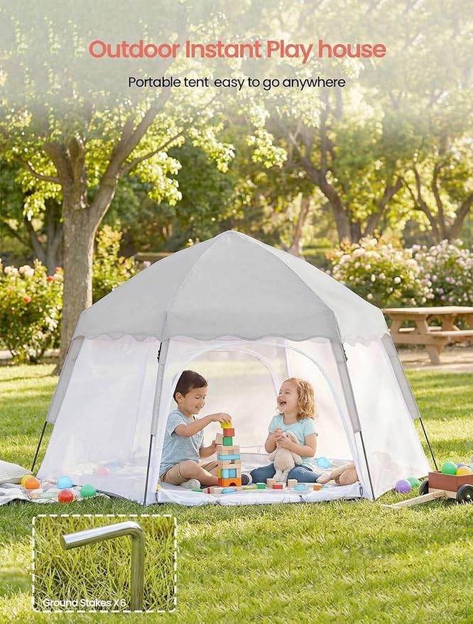 Porayhut Large Pop Up Play Tent for Kids, 78" Instant Toddler Playhouse with Removable Floor & UV50+ Sun Shade, 360° Mesh Mosquito-Free Tent for Indoor Outdoor Beach Backyard, Fits 4 Kids