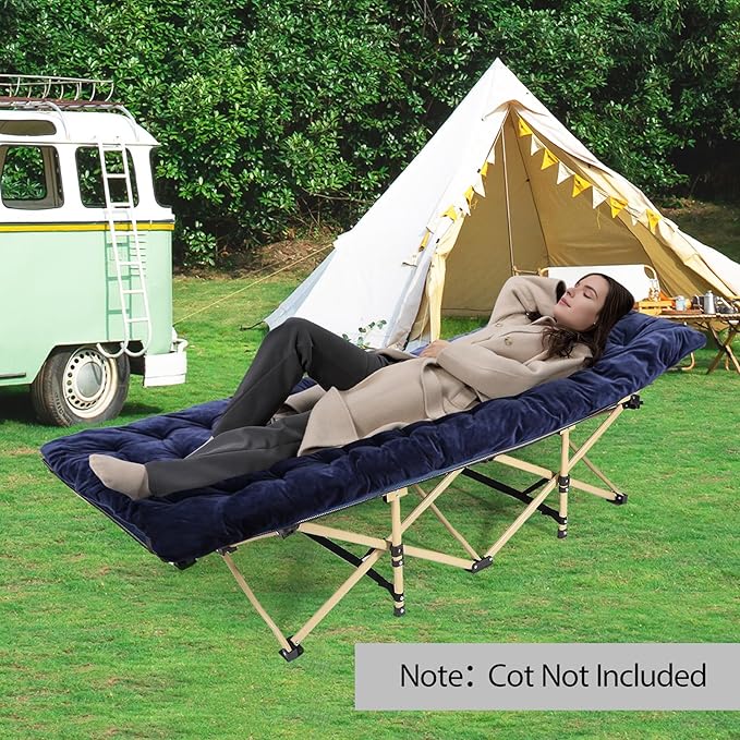 REDCAMP Extra Thick Folding Sleeping Cot Pads, 75"x28"Comfortable Soft Velvet Cotton Camping Cot Mattress Pad for Hiking, Backpacking,Navy Gray Brown