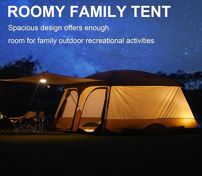 Vidalido Tents，8-10 Person Camping Tent with Extended Vestibule，2 Room Weather Resistant Family Tents，Easy Install Waterproof Outdoor Tent for Camping Hiking
