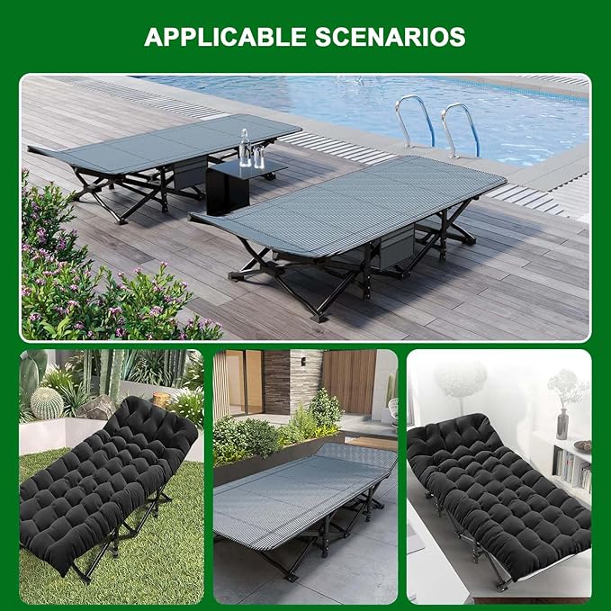 Camping Cot, Extra Wide with Thick Mattress, Folding Oversized XL 75" L x 28" W x 15" H Heavy Duty Sleeping Bed for Adult