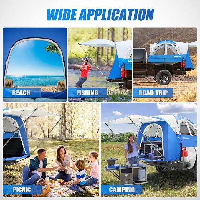 Nilight Truck Bed Tent 5.0-5.5FT Pickup Truck Tents with Removable Awning Waterproof PU2000mm Double Layer Rainfly Storage Bag 2-Person Sleeping Tailgate Bed Tents for Camping Travel Outdoor,Blue Grey