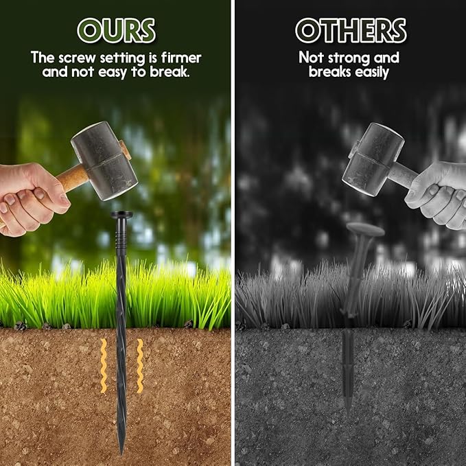 Landscape Edging Stakes, 170 Pcs 8" Plastic Garden Spikes, Spiral Nylon Anchoring Spikes for Paver Edging, Weed Barriers, Artificial Turf, Tent, Grass Pathway and More, Black