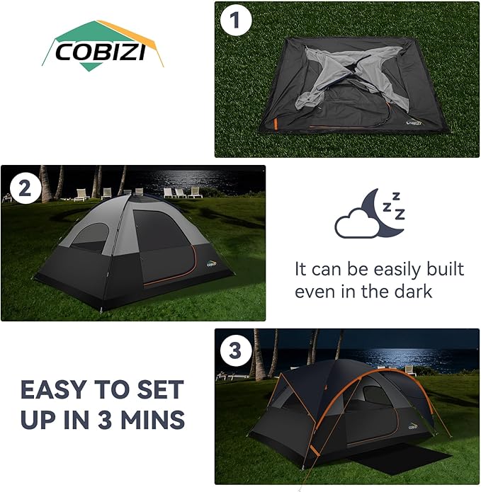 COBIZI 4-6-8-10 Person Camping Tent, Spacious Family Tents for Camping Ideal, Hiking, 3500mm Waterproof Double-Layer Windproof Tent for Hiking & Backpacking