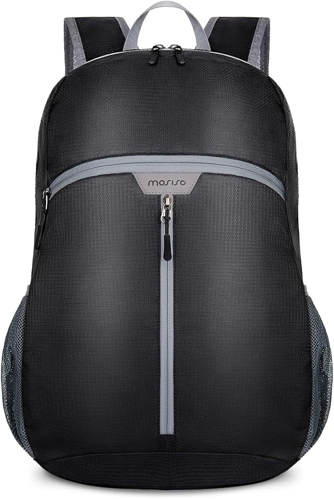 MOSISO Lightweight Hiking Daypack,35L Waterproof Packable Backpack, Foldable Day Bag with Inside Wet Clothes Compartments for Travel Camping Outdoor, Black