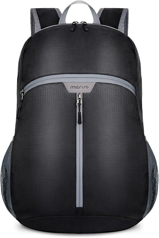 MOSISO Lightweight Hiking Daypack,35L Waterproof Packable Backpack, Foldable Day Bag with Inside Wet Clothes Compartments for Travel Camping Outdoor, Black
