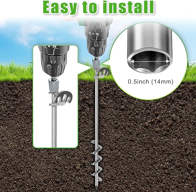17 Inch Screw in Ground Anchors Kit, 4 Pack Heavy Duty Tent Stakes, Double-Sided Welded Spiral Windproof Earth Anchors for Trampoline, Shed, Swing Set & Mobile Home