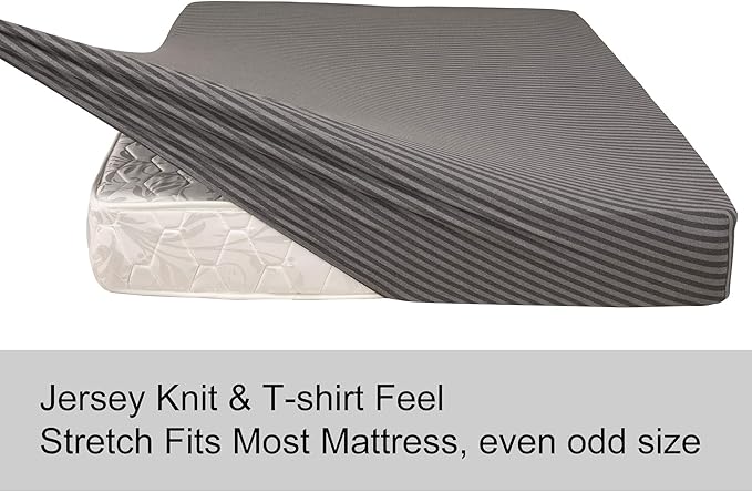 King Size Fitted Sheet Only - 4-Way Stretch Jersey Knit, T-Shirt Feeling & Ultra Soft, Wrinkle Free, Non-Slip & Snug Fit for Mattress (Deep: 5"-13") - Gray & Black, King