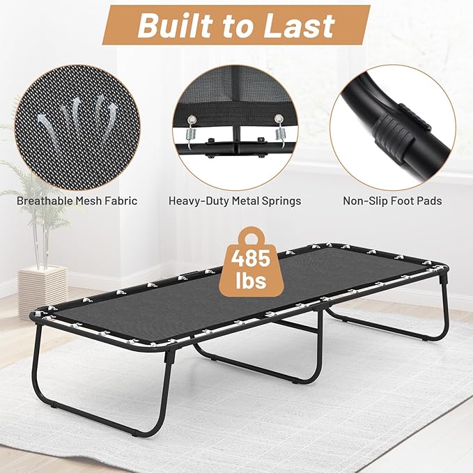 GOFLAME Folding Bed with Mattress Cot Size, 75” x 31” Rollaway Guest Bed Foldable with Memory Foam & Sturdy Metal Frame, Portable Roll Away Beds for Adults for Living Room, Office