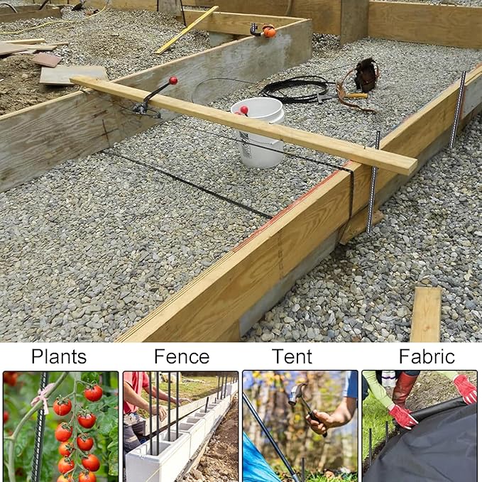 16 Inch Ground Rebar Stakes Heavy Duty Steel Ground Anchors for Outdoor, Straight Metal Stakes with Chisel Point end, Black Powder Coated (8)