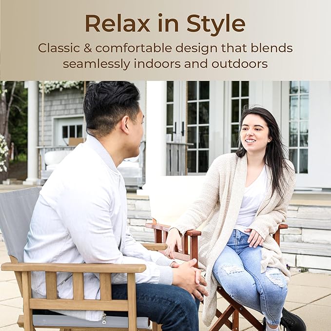 BYER OF MAINE Pangean Campaign Chair, Portable Ash Wood Folding Chair with Heavy-Duty Canvas Seat Material. Ideal Patio, Deck & Camping Seat 20″D × 23″W × 36″H, 250 lbs Capacity in Ash Granite