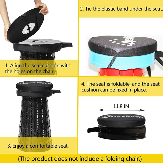Thick Seat Cushion for 19.7" Telescopic Stools (Exclude Stool), D 11.8"(30cm) Chair Pads with Soft Foam and Three Pegs Fit in Round Collapsible Folding Stools (Cushion Only)