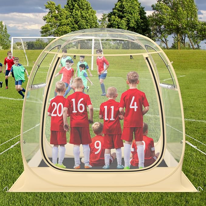 Pop up Sports Tent, Portable Weather Pod for 1-6 Person, Garden Screen House Shelter with Floor Mat & Carry Bag, Outdoor Clear Bubble Tent for Sports Event Soccer Camping (6 x 6 x 5.4 ft)