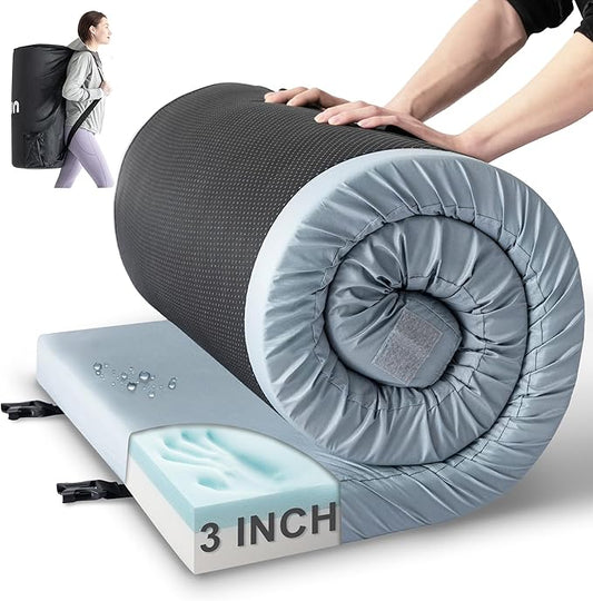 Kingfun 3 Inch CertiPUR-US Memory Foam Camping Mattress, Waterproof Roll up Sleeping Pad, Thick Floor Sleeping Mats for Tent with Removable Travel Bag