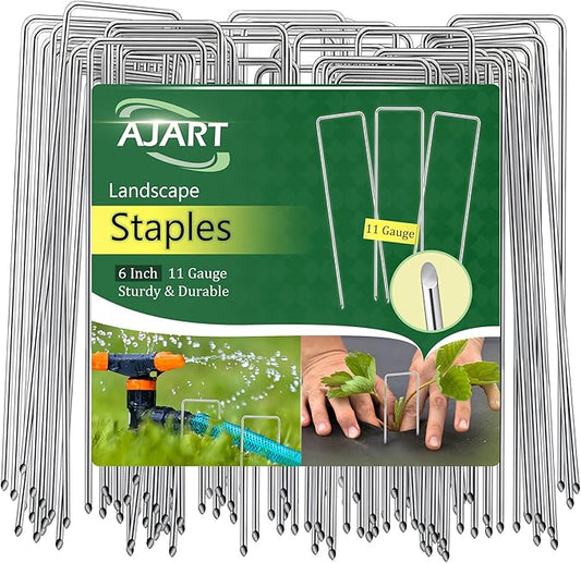 AJART Landscape Staples Garden Stakes: 6 Inch Reusable Galvanized Steel Spikes for Artificial Turf, Tents & Ground Cover - 200Pcs