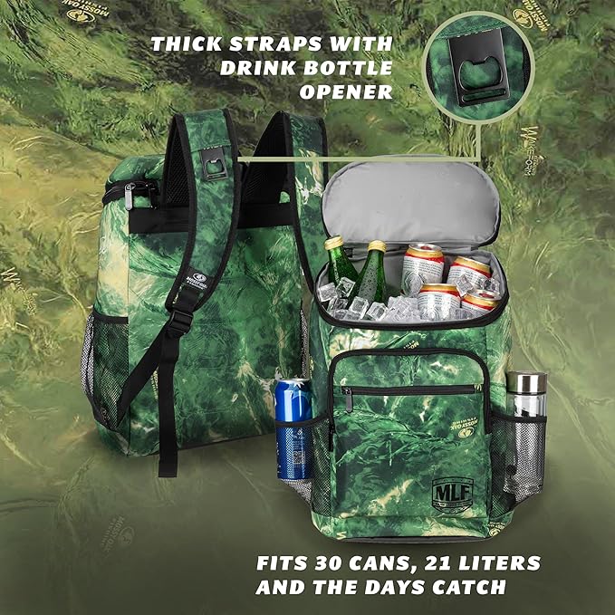 Mossy Oak MLF Fishing Cooler Backpack - Major League Insulated Leak Proof Beverage Coolers Bag