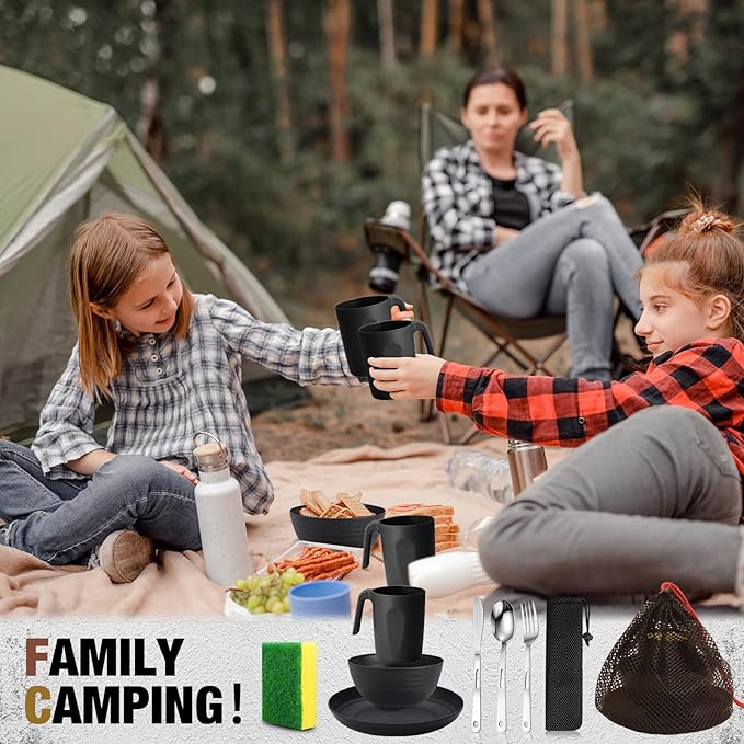 Scout Camping Mess Kit for 1 Person Boy Scout Dishes Set Girl Scout Mess Kit with Mesh Bag Reusable Light Weight Eating Utensils Plastic Camping Cutlery Set for Travel Camp