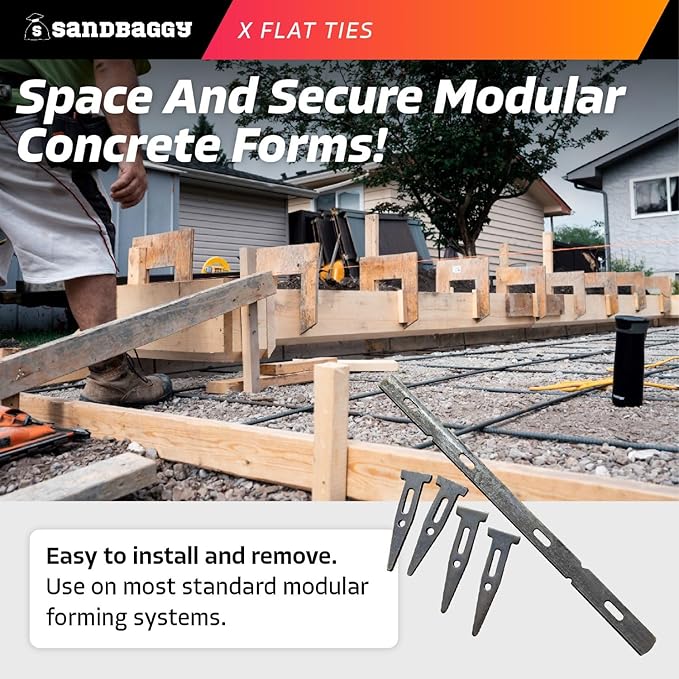Sandbaggy X Flat Ties for Concrete Forms - 11 Gauge Steel - Compatible with Standard Wedge Bolts - Space and Secure Modular Concrete Forms (0.82" x 14.38", 200)