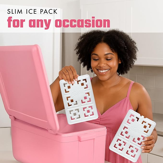 Cool Coolers Fashion Ice by Fit & Fresh, 3 Pack XL Slim Ice Packs, Unique Ice Pack Design for Womens Lunch Bag, Space Saving Reusable Ice Packs for Lunch Boxes, Cooler Ice Packs, Pearl White, 3PK