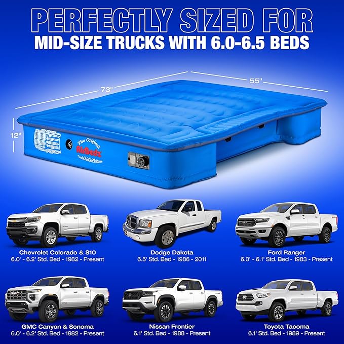 Pittman Outdoors Tacoma Bed Mattress – 6.5 Foot Mid-Size Air Mattress for 6ft Pickup Beds – The Original Airbedz with 25% More Coverage – Perfect for Bed Camping