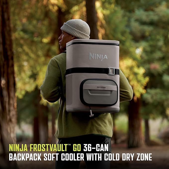 Ninja FrostVault Go Can Soft Cooler, 24/36 Can, Leak Proof, Built-In Cup Holder, 2 Ice Packs & Dry Storage Drawer, Polyester Insulation, Hiking, Camping, Picnic