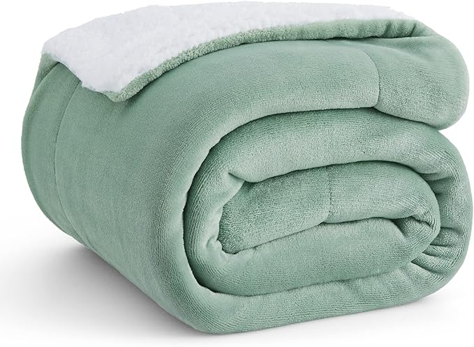 Bedsure GentleSoft Sherpa Fleece Throw Blanket for Couch - Thick and Warm, Soft Fuzzy Plush Throw Blanket for Winter, Sage Green, 50x60 Inches