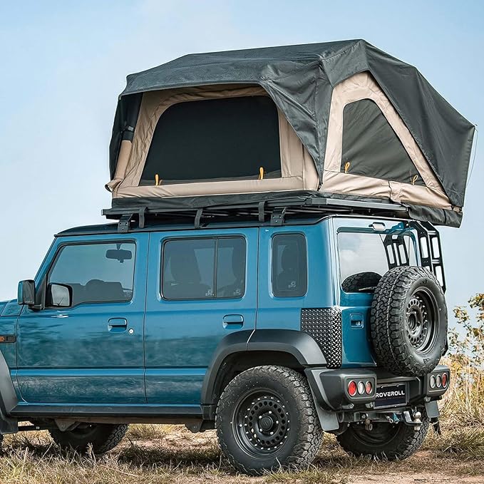 Rooftop Tent, Roof Top Tent for 2-3 Person, Blackout-Coated Polycotton & Oxford for UV Protection and Waterproof, with Aluminum Ladder, Skyview Window, Mattress, for Car/Truck/Jeep/SUV/Van