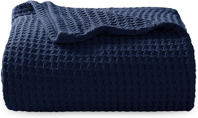 Bedsure Gentlesoft 100% Cotton Blanket Twin XL Size for College Dorm - Breathable and Soft, Waffle Weave Twin Blanket for Summer, Dorm Room Essentials, Pageant Blue, 66x90 inches