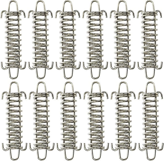 Suwimut 12 Pieces Tent Spring Buckle, Windproof Stainless Steel Rope Tensioner Awning Fixed Hook Buckle, Heavy Duty Tension Springs for Outdoor Camping, Dog Chain, Swing, Hammock Chair, Punching Bag