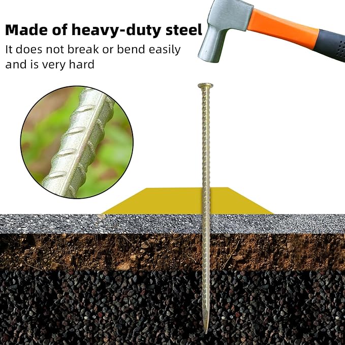 16 Inch Rebar Stakes - 1/2 Inch Diameter Galvanized Steel Ground Anchors Hevy Duty Metal Garden Stakes for Camping Tent, Speed Bump, Hard Soil, Fence, Wheel Stop(10 Pack)