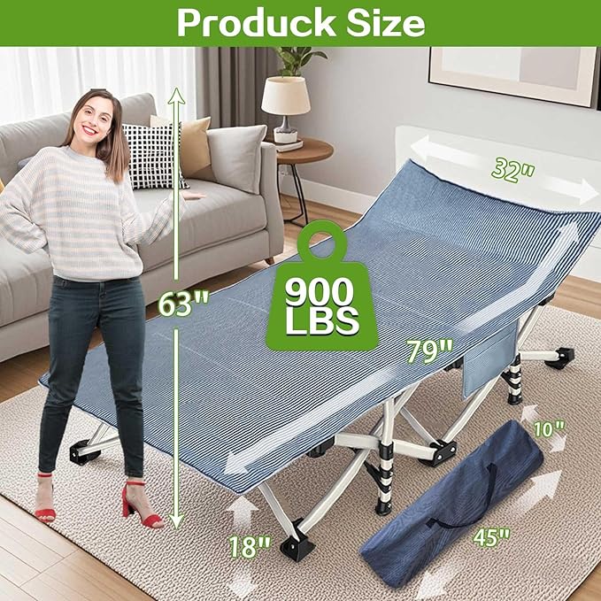 Oversize Camping Cot XXL Sleeping Bed with Comfortable Mattress Extra Width Camping Bed for Adults Cots With Carry Bag for Adults Portable Folding Cot Nap Office Indoor Vacation Easy to Set Up