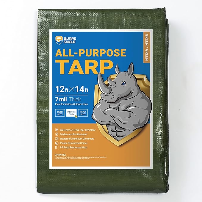GUARD SHIELD Green Tarp Waterproof 12x14 Feet Medium Duty All Purpose Poly Tarps Cover 7mil