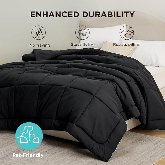 Bedsure Comforter Duvet Insert - Quilted Comforters Oversized King Size, All Season Duvet, GentleSoft Down Alternative Bedding, with 8 Tabs, Gifts for Women/Men, Black, Oversized King 116 x 98 Inches
